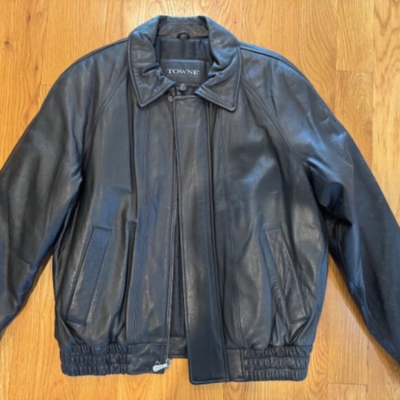 Towne by London Fog Vintage Leather Bomber Jacket - Picture 5 of 7